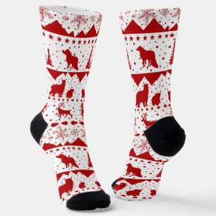 Calcetines Nórdicos Sweater Winter Animales Rojos Y Blancos