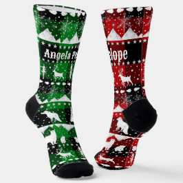 Calcetines Nórdicos Sweater Winter Animals Green Red Plaid