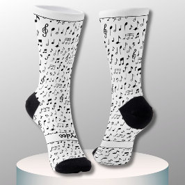 Calcetines Notas musicales, tu texto en negro y blanco