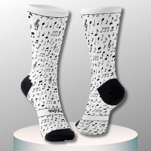 Calcetines Notas musicales, tu texto en negro y blanco