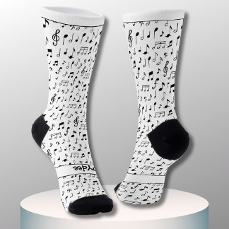 Calcetines Notas musicales, tu texto en negro y blanco