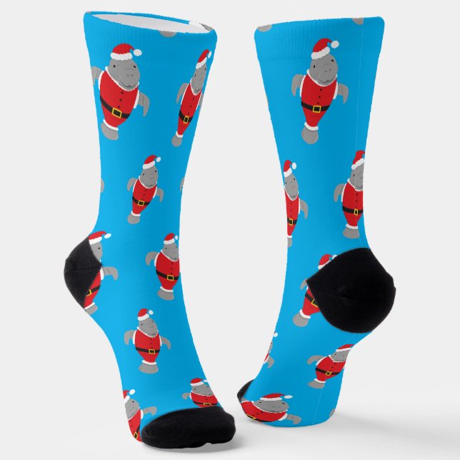 Calcetines Novedad divertida animal Santa Manatee (Angular)