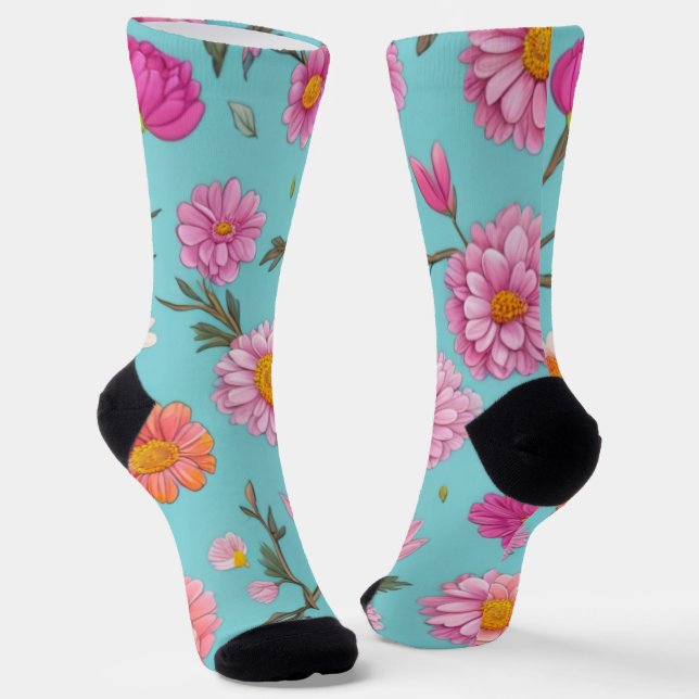 Calcetines Núcleo de cabaña dásidos florales flores rosadas (Angular)