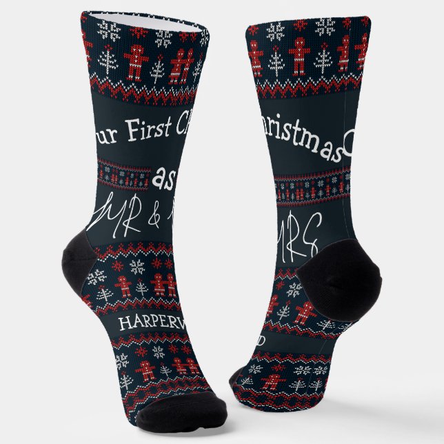 Calcetines Nuestra primera Navidad Sr. y Sra. / Pareja recién (Angular)