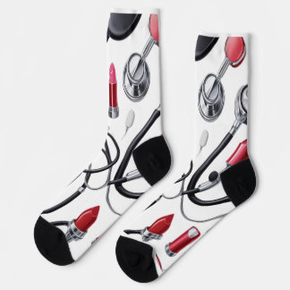 Calcetines Nurse Glam – Stethoscope & Lipstick Pattern