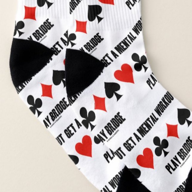 Calcetines Obtén Un Juego Mental Puente De Cuatro Tarjetas (Bridge players/teachers will enjoy this pair of socks featuring the 4 card suits & bridge advice!)