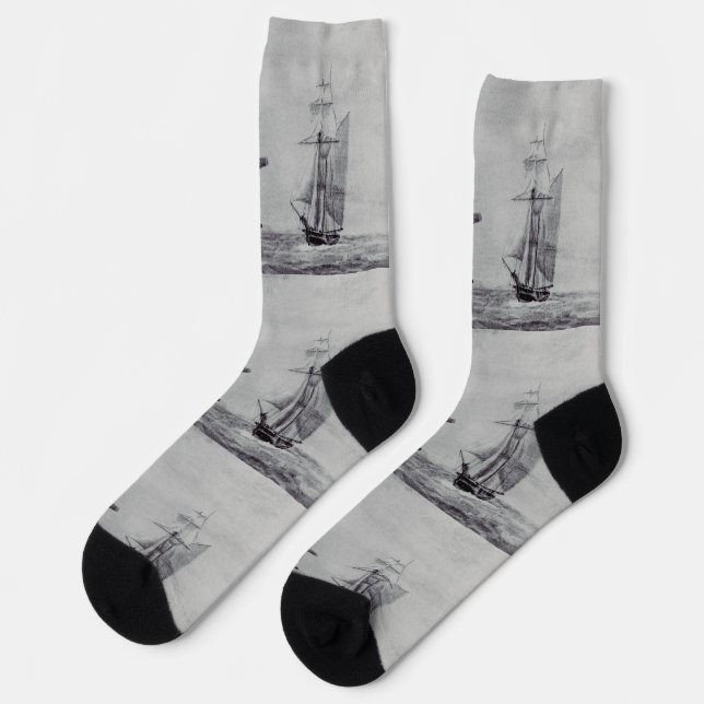 Calcetines Oceanic Trek Graphic Ships Fine Art (Izquierda)