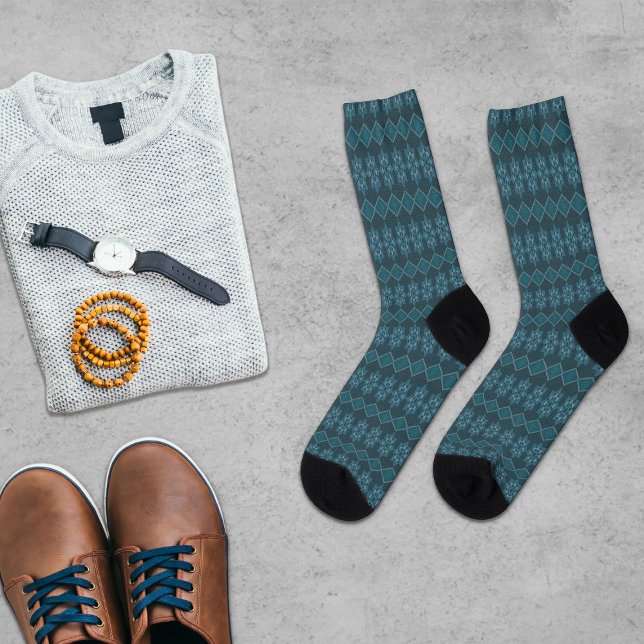 Calcetines Octagon floral de hojas turquesas y patrón diagona (Subido por el creador)