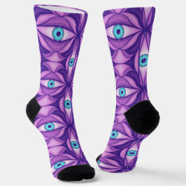 Calcetines Ojos Azules en Follaje Púrpura Oscuro Arte Botánic