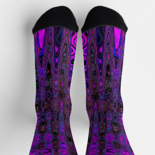 Calcetines Olas atómicas trippy moradas y negras retro