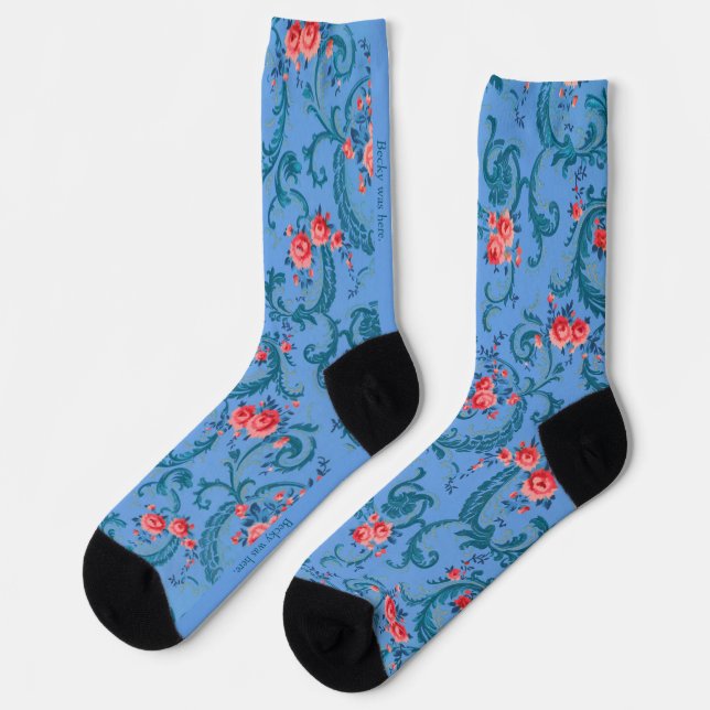 Calcetines Old Floral Wallpaper in Blue and Red (Izquierda)