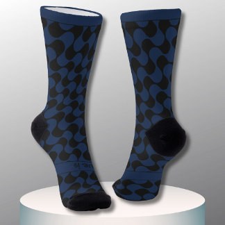 Calcetines Ondas abstractas azules y negras con texto