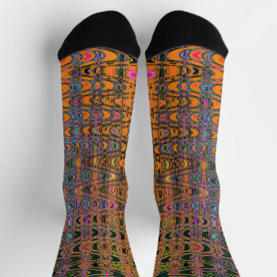 Calcetines Ondas abstractas de boomerang retro naranja y aqua
