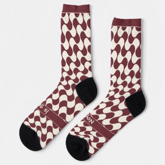 Calcetines Ondas abstractas rojas y blancas con texto