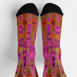 Calcetines Ondas Atómicas Retro Abstractas Groovy Rosa Calien