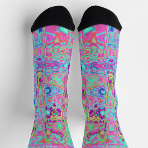 Calcetines Ondas Retro Cósmicas Abstractas Acuáticas y Rosa C