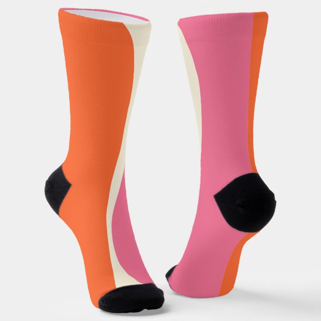 Calcetines Ondas simples 2 en rosa, Naranja y crema (Angular)
