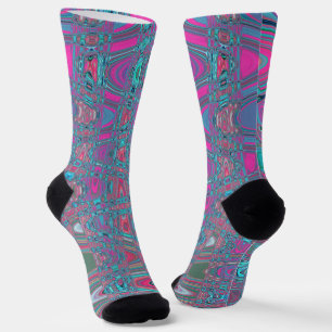 Calcetines Ondas Zigzag Retro Abstractas en Azul y Magenta