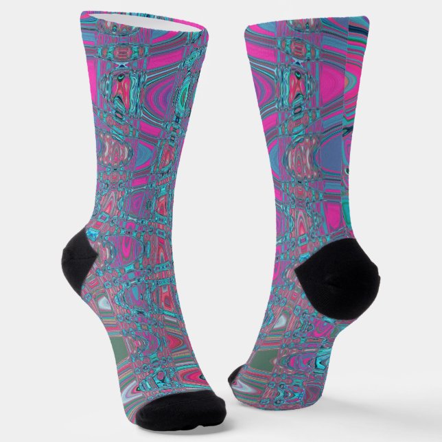 Calcetines Ondas Zigzag Retro Abstractas en Azul y Magenta (Angular)