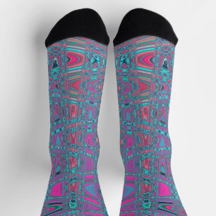 Calcetines Ondas Zigzag Retro Abstractas Frías de Azul y Mage