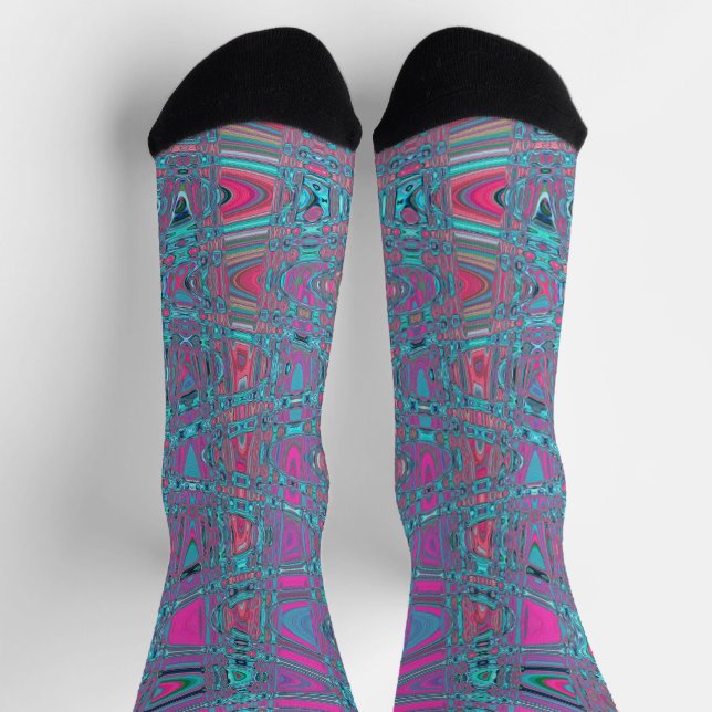 Calcetines Ondas Zigzag Retro Abstractas Frías de Azul y Mage (Arriba)