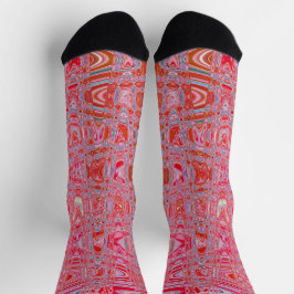Calcetines Ondas Zigzag Retro Rosa y Rojo Abstracto Genial
