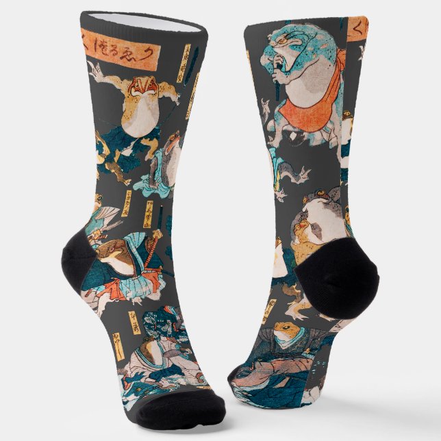 Calcetines Ondulaciones ukiyo-e de rana japonesa (Angular)