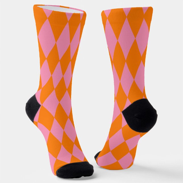 Calcetines Orange and Pink Harlequin Checkered Design  (Subido por el creador)