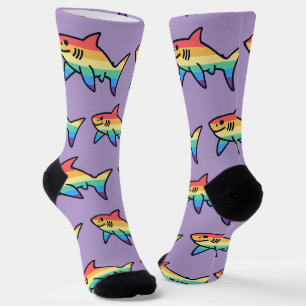 Calcetines Orgullo de tiburón arcoíris - Kawaii náutico LGBTQ