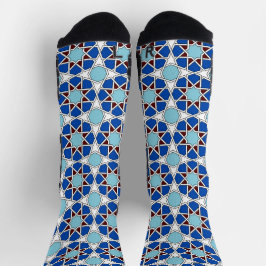 Calcetines Oriental Azul Blanco Marroquí Geométrico Arabesco