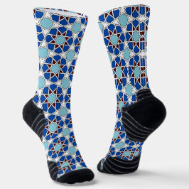 Calcetines Oriental Azul Blanco Marroquí Geométrico Arabesco
