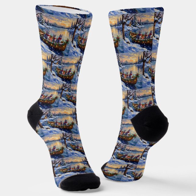 Calcetines Oriental Blue Cat Christmas Boat Holiday (Angular)