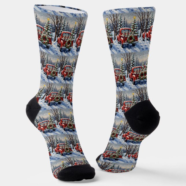 Calcetines Oriental Blue Cat Christmas Red Truck Holiday (Angular)