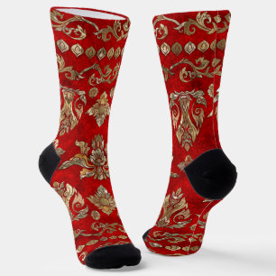 Calcetines Ornamento tailandés - Oro y rojo
