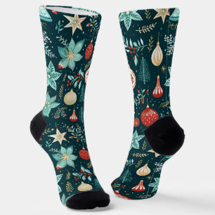 Calcetines Ornamentos y patrones de flores de Navidad retro