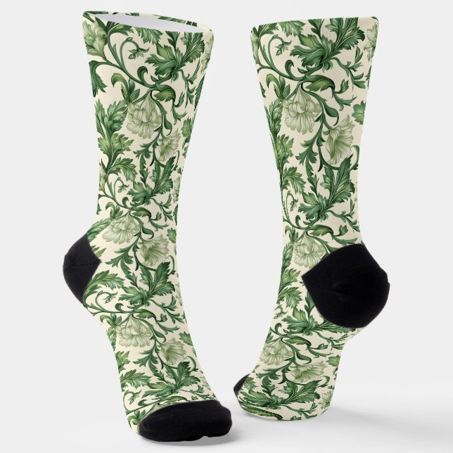 Calcetines Ornate dark green acanthus leaves pattern (Angular)
