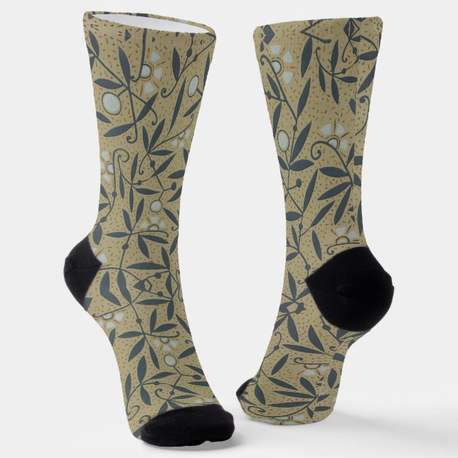 Calcetines Ornate floral pattern with dark blue vines  (Angular)