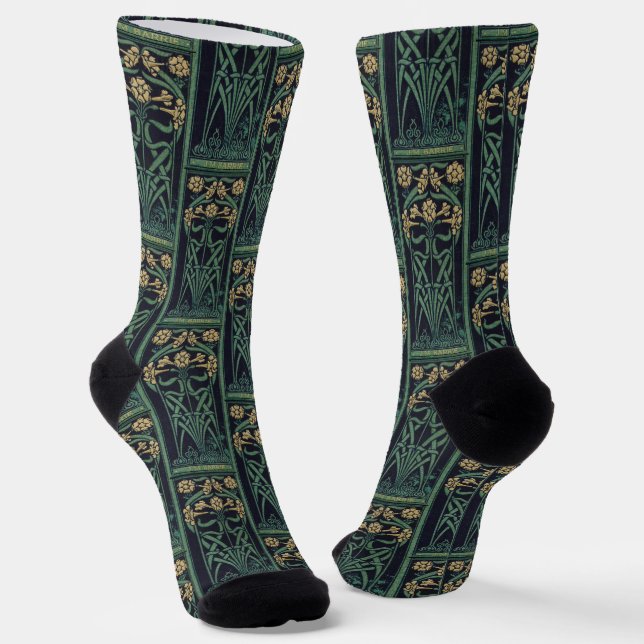 Calcetines Oro floral Art Nouveau y verde (Angular)