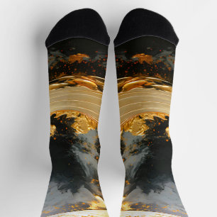 Calcetines Oro Negro Remolino Abstracto Moderno Luna
