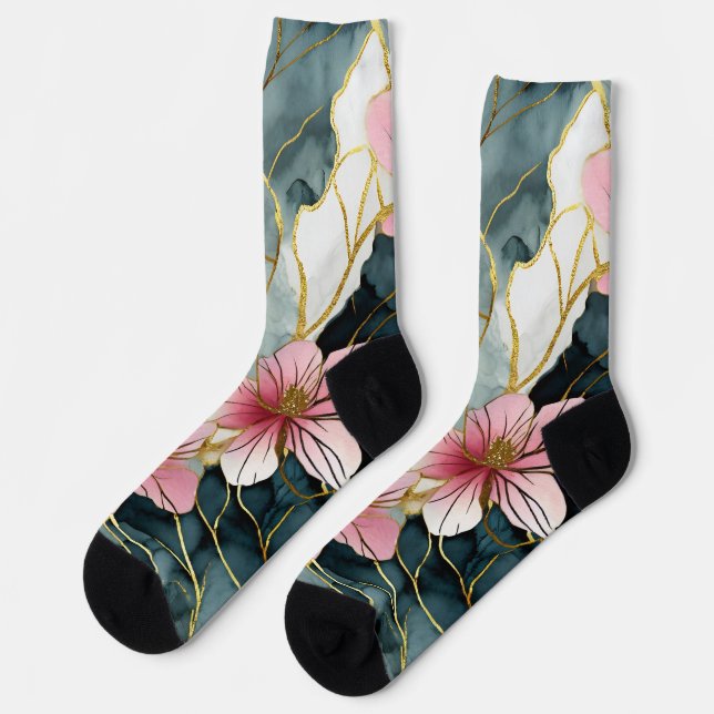 Calcetines Oro rosa floral japonés (Izquierda)