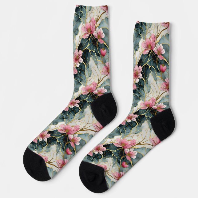 Calcetines Oro rosa floral japonés (Izquierda)