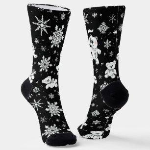 Calcetines Osito de peluche blanco y patrón continuo de copos