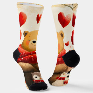 Calcetines Oso de bosque acogedor familia de búhos amor de in