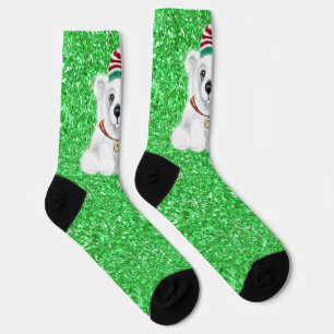 Calcetines oso de Santa con brillo verde de Navidad