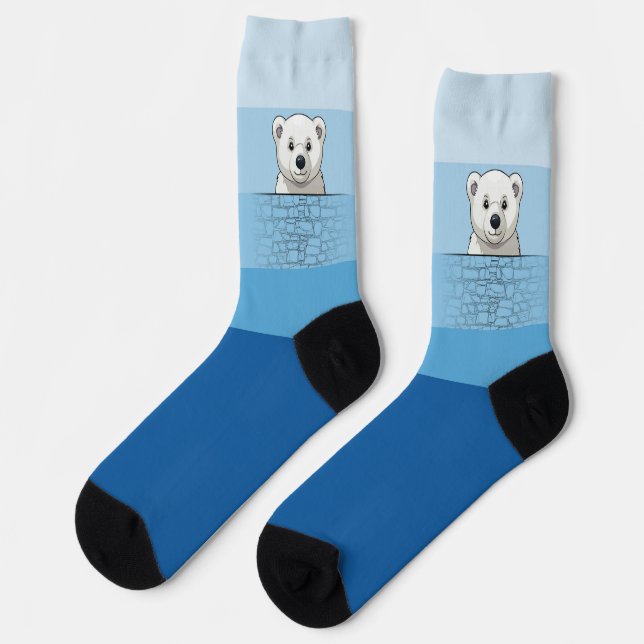 Calcetines Oso mirando sobre la pared, Ángel Azul (Izquierda)