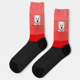 Calcetines Oso mirando sobre la pared, Rojo Rojo Rojo