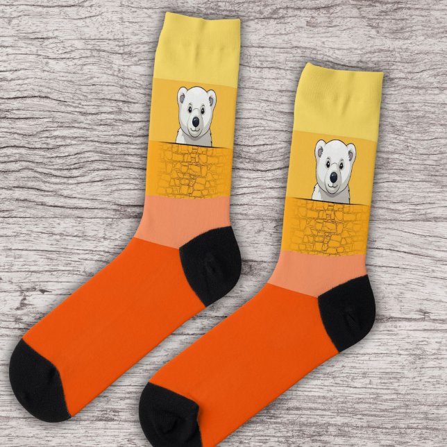 Calcetines Oso mirando sobre la pared, Tonos Naranja Amarillo (Subido por el creador)