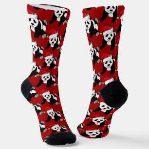 Calcetines Oso Panda de Navidades rojos curados en Santa Hat