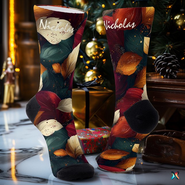 Calcetines Otoño Profundo con Hojas Audaces en Borgoña y Dora (Subido por el creador)