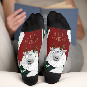 Calcetines Oveja divertida de “Fleece Navidad” en rojo